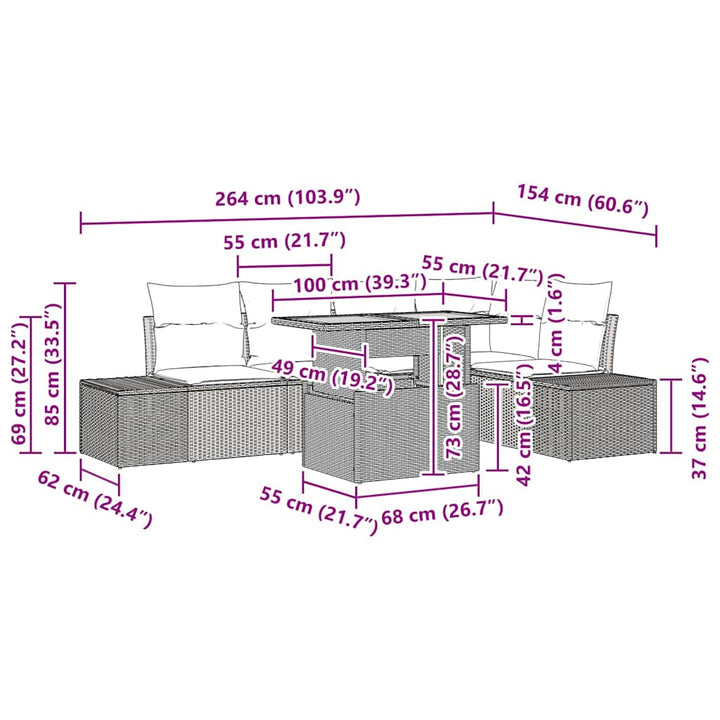 Have Spisebordssæt 6 pcs Sort og Brunt 100 x 55 x 73 cm