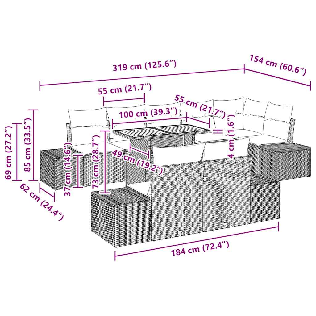 Have Spisebordssæt 9 pcs Sort og Cream 100 x 55 x 73 cm