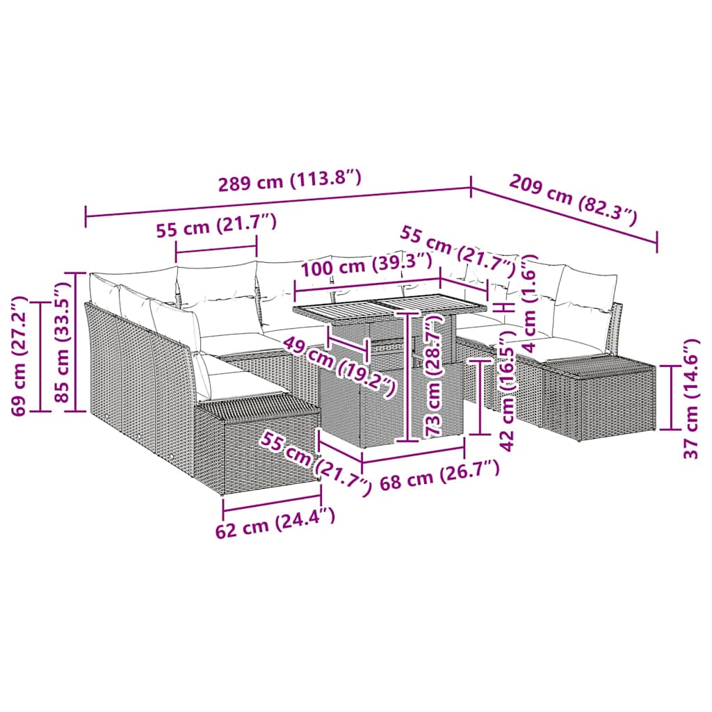 Have Spisebordssæt 10 pcs Sort og Cream 100 x 55 x 73 cm