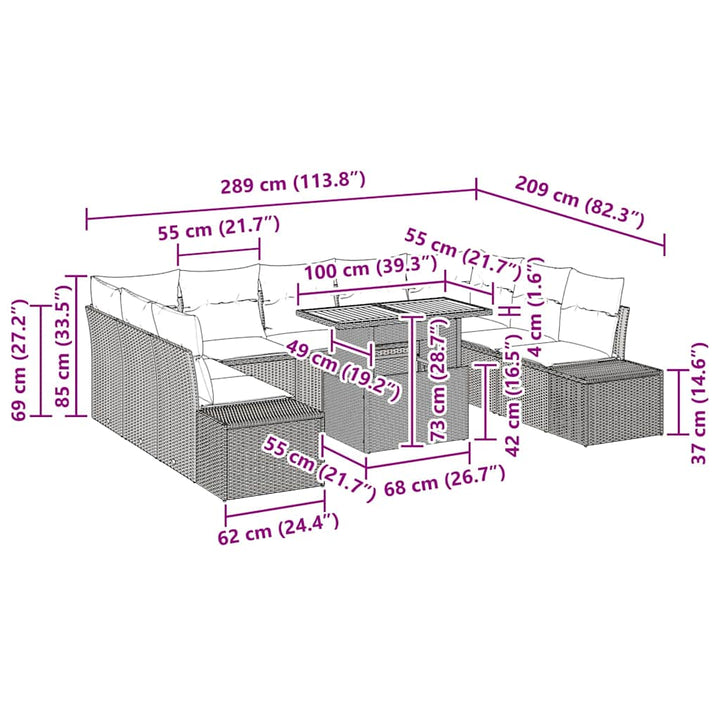 Have Spisebordssæt 10 pcs Sort og Cream 100 x 55 x 73 cm