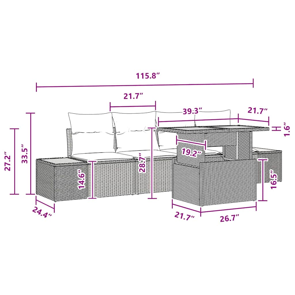 Have Spisebordssæt 5 pcs Sort og Brunt 100 x 55 x 73 cm