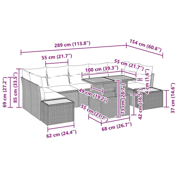 Have Spisebordssæt 8 pcs Sort og Beige 100 x 55 x 73 cm