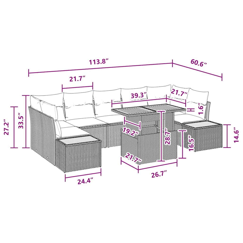 Have Spisebordssæt 8 pcs Sort og Brunt 100 x 55 x 73 cm