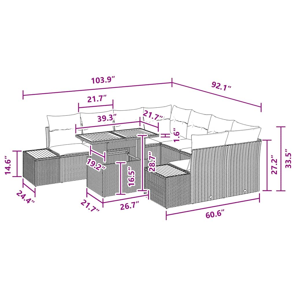 Have Spisebordssæt 9 pcs Sort og Brunt 100 x 55 x 73 cm