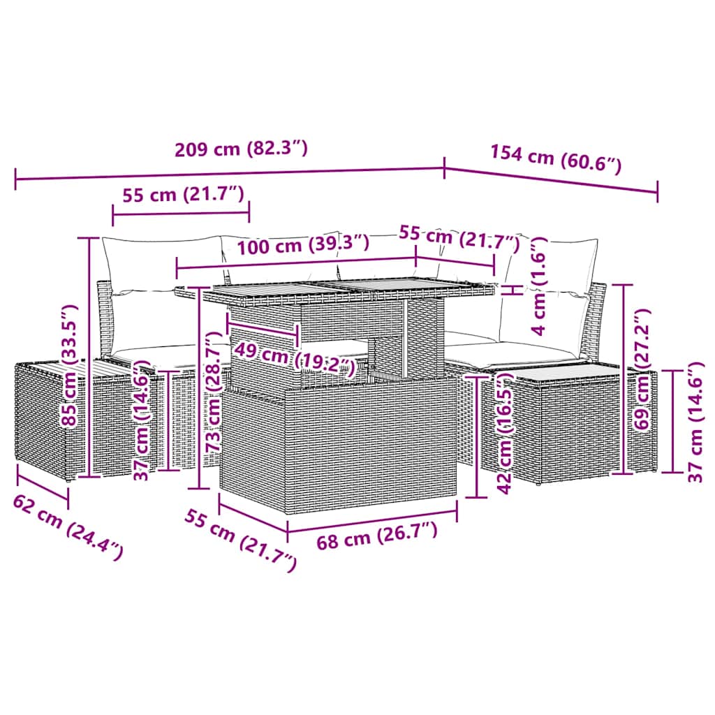 Have Spisebordssæt 5 pcs Sort og Beige 100 x 55 x 73 cm