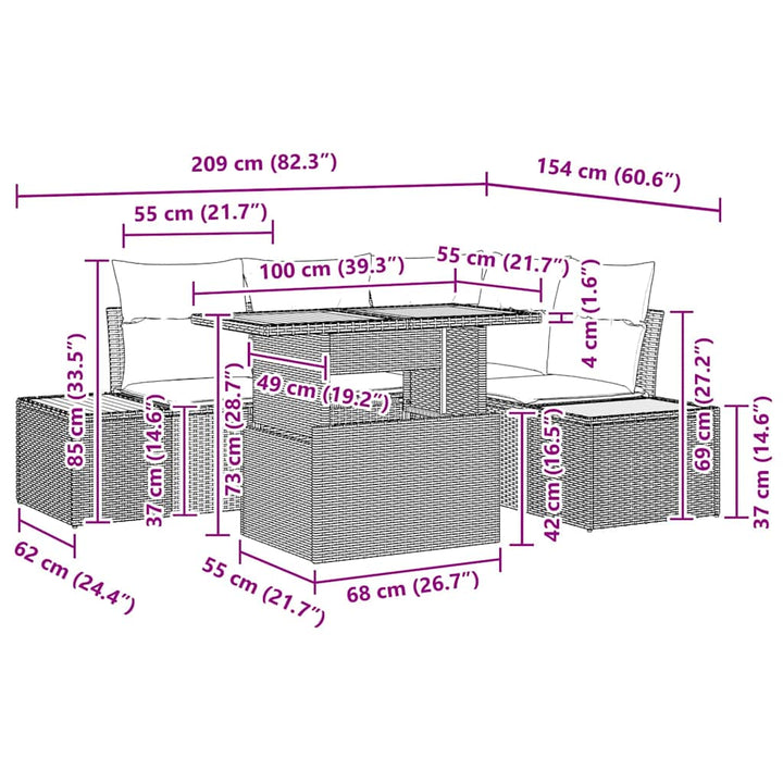 Have Spisebordssæt 5 pcs Sort og Beige 100 x 55 x 73 cm