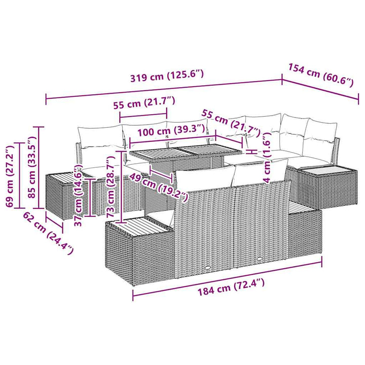 Have Spisebordssæt 9 pcs Sort og Beige 100 x 55 x 73 cm