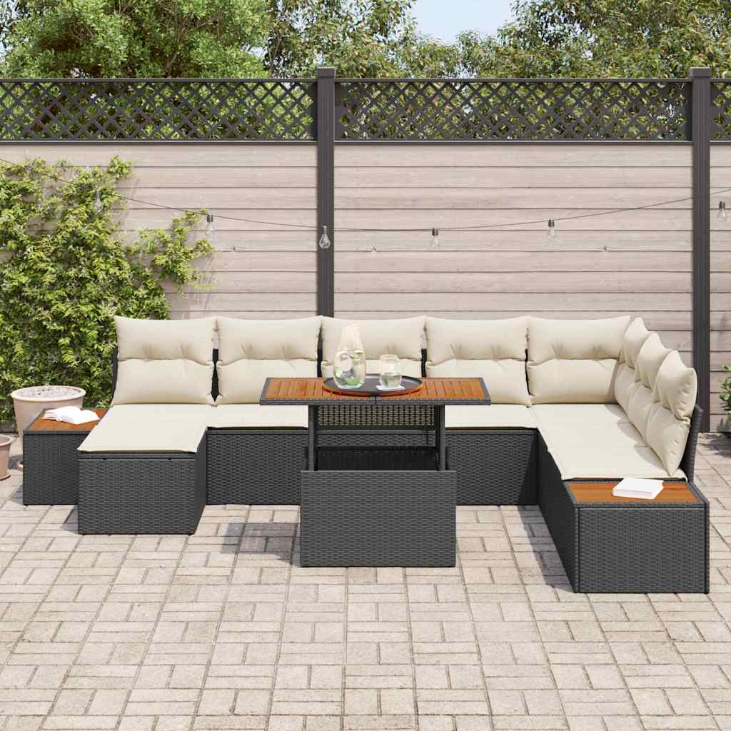 Have Spisebordssæt med pude 9 pcs Sort og Beige