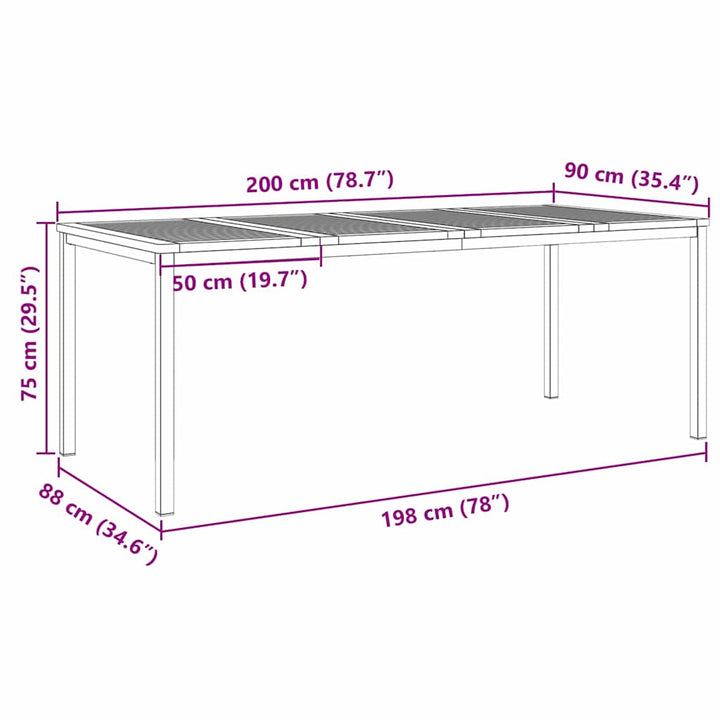 UdendørsSpisebord Brun 200x90x75 cm Solid teaktræ