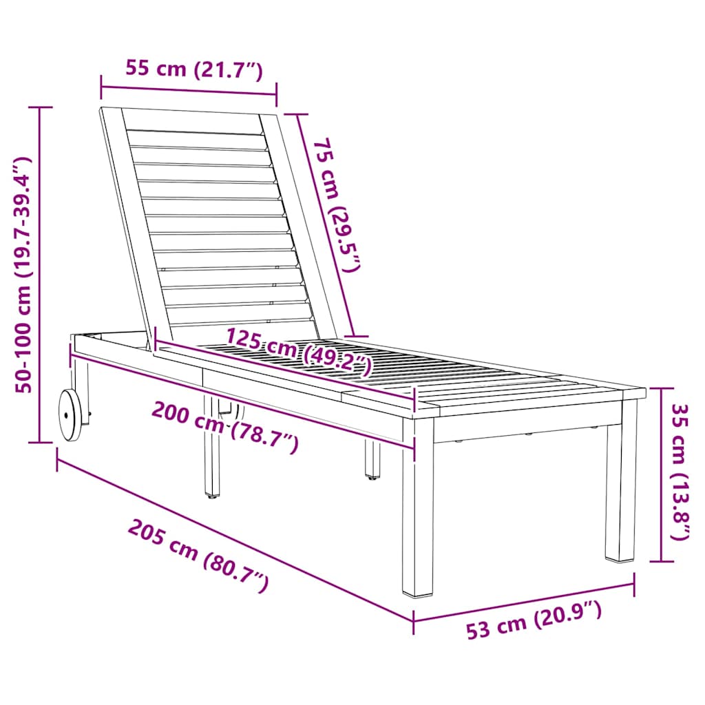 Solstol 1-person Brun 207 x 58 x 35cm Massivt akacietræ