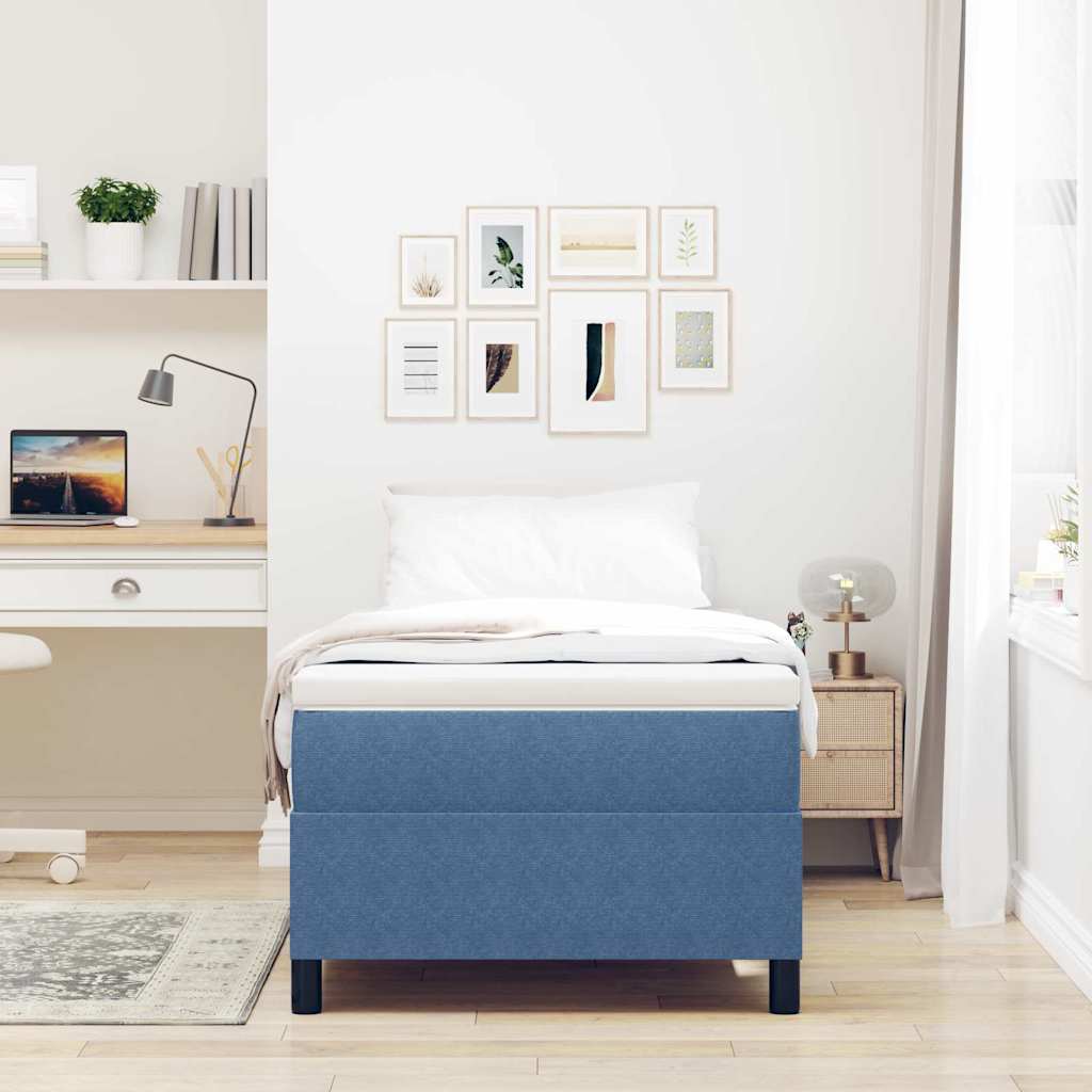 Box spring seng Blå og Hvid 203 x 90 x 60 cm Corduroy stof