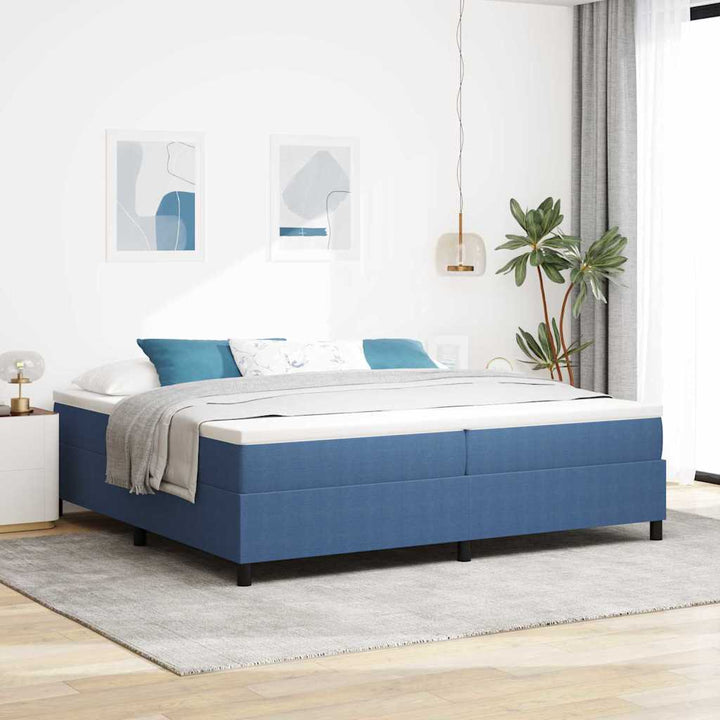 Box spring seng Blå og Hvid 203 x 200 x 60 cm Corduroy stof