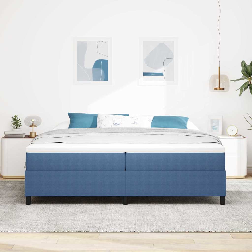 Box spring seng Blå og Hvid 203 x 200 x 60 cm Corduroy stof