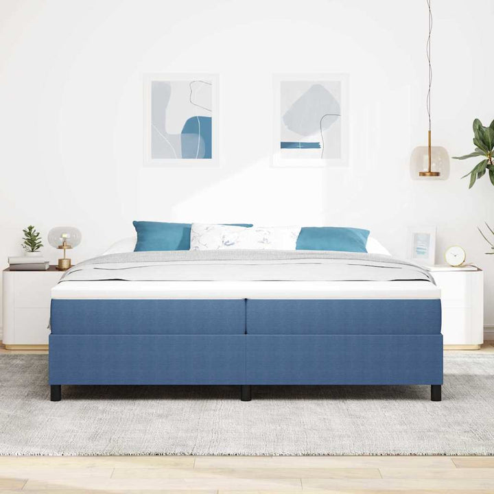 Box spring seng Blå og Hvid 203 x 200 x 60 cm Corduroy stof