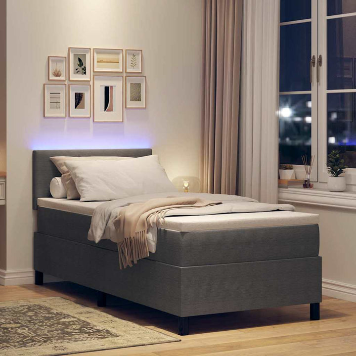 Box spring seng Lys Grå og Hvid 203 x 80 x 88 cm Corduroy stof