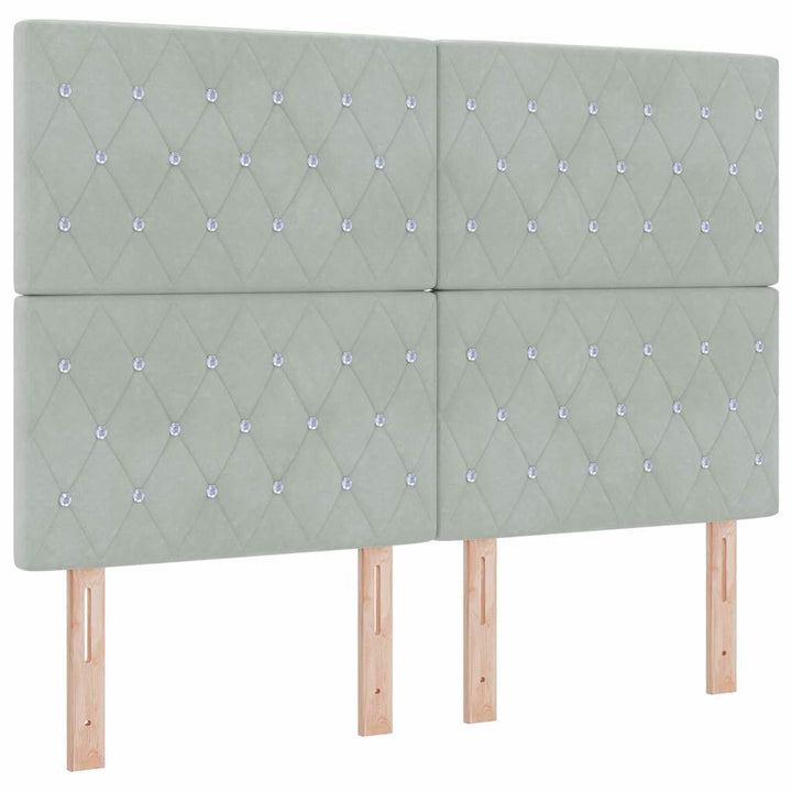 Fløjl Sengegavl Argyle med hovedgærde Lysegrå 140 cm Fløjl