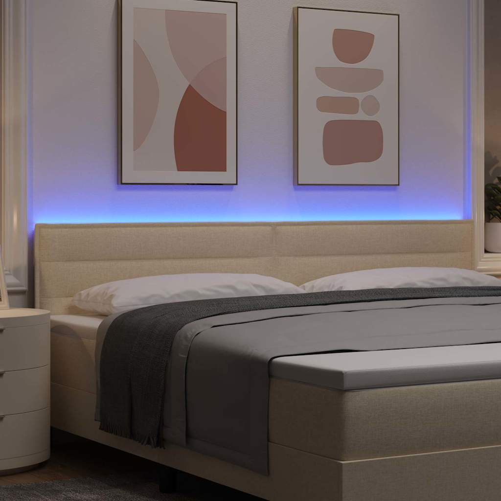 LED sengegavl med LED -strimmellys Creme 200 cm Stof