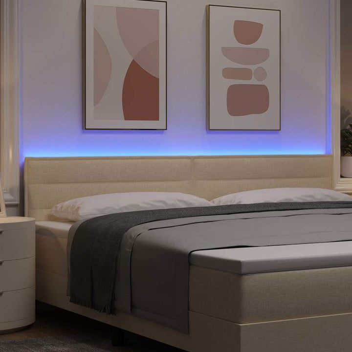 LED sengegavl med LED -strimmellys Creme 200 cm Stof