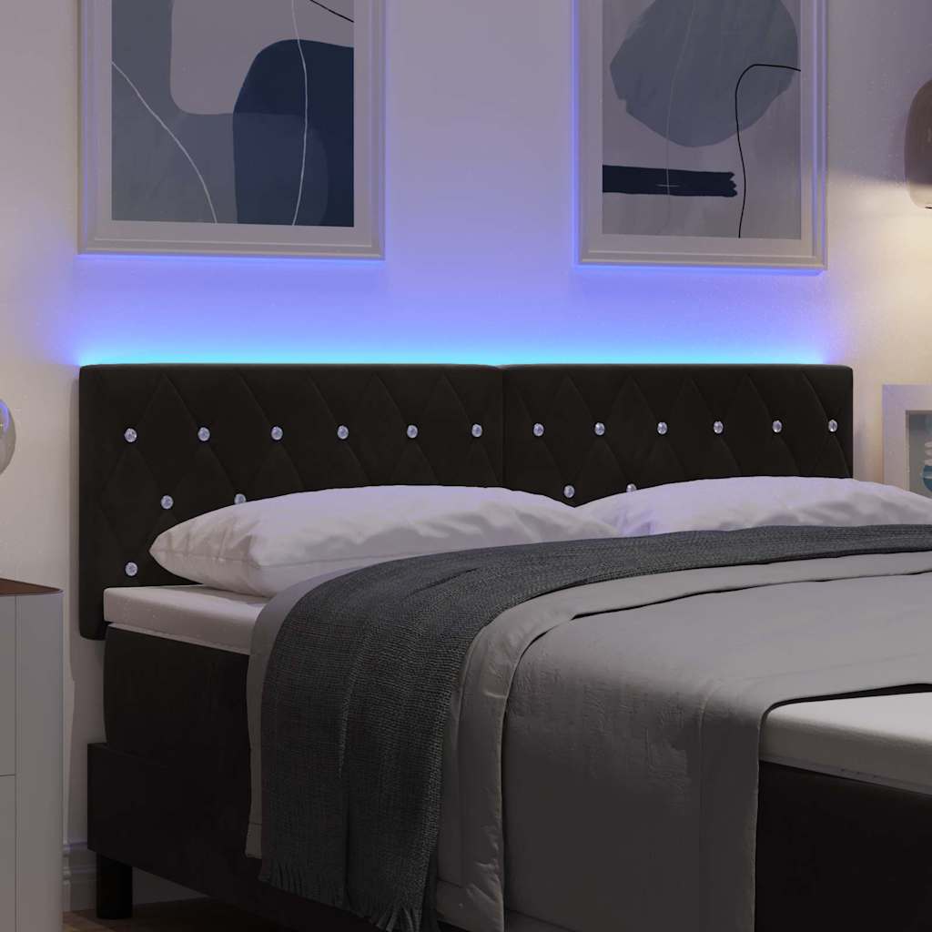LED Sengegavl med LED -strimmellys Argyle Sort 144 cm Fløjl