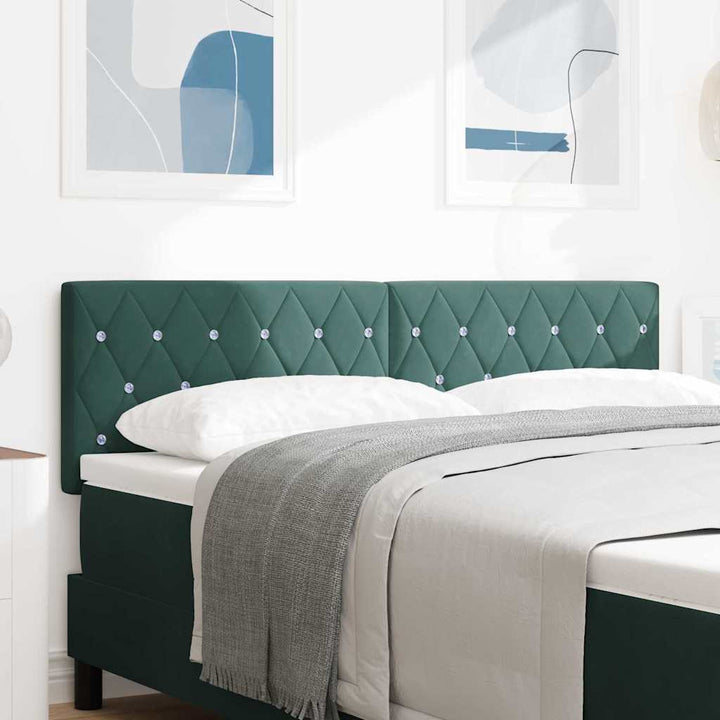 LED Sengegavl med LED -strimmellys Mørkegrøn 144 cm Fløjl
