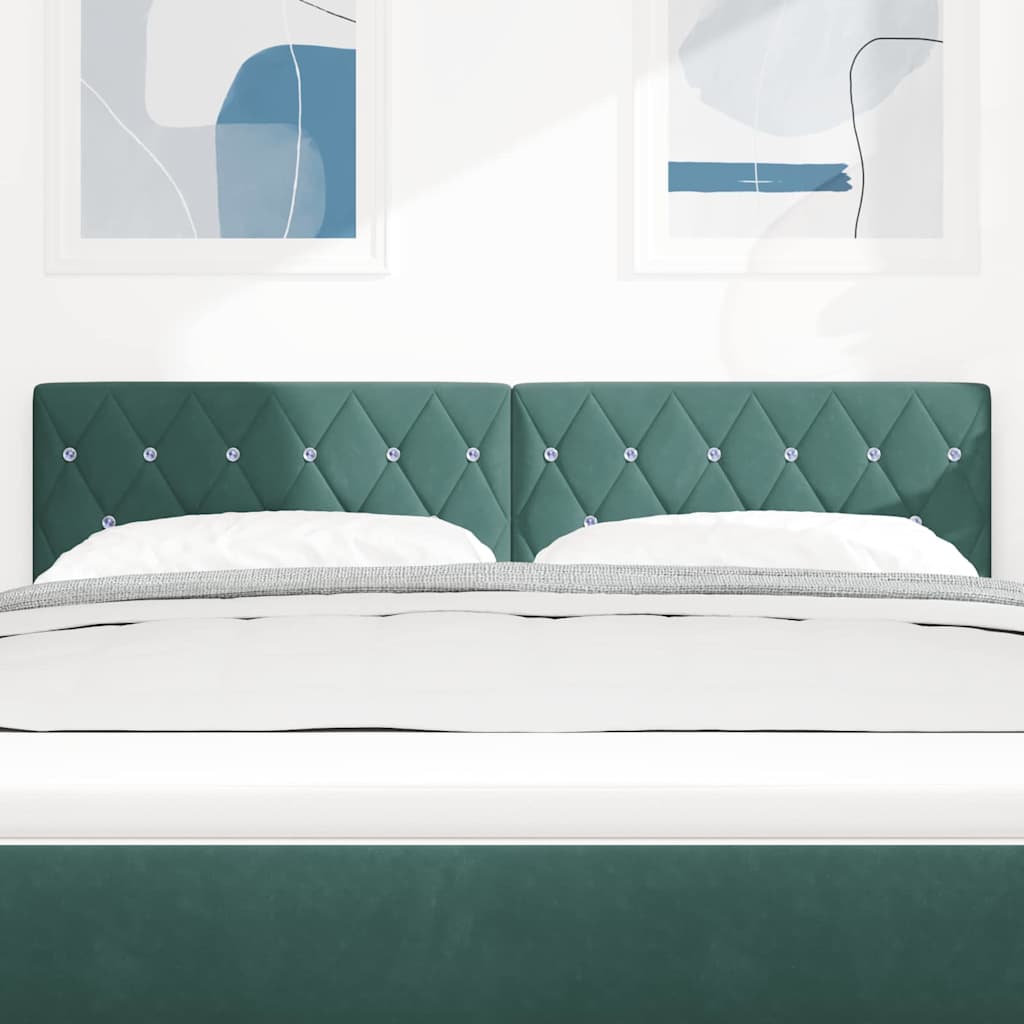 LED Sengegavl med LED -strimmellys Mørkegrøn 144 cm Fløjl