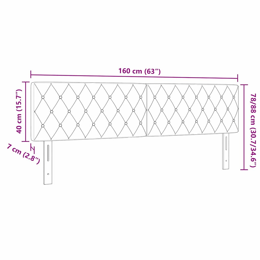 LED Sengegavl med LED -strimmellys Argyle Sort 80 cm Fløjl