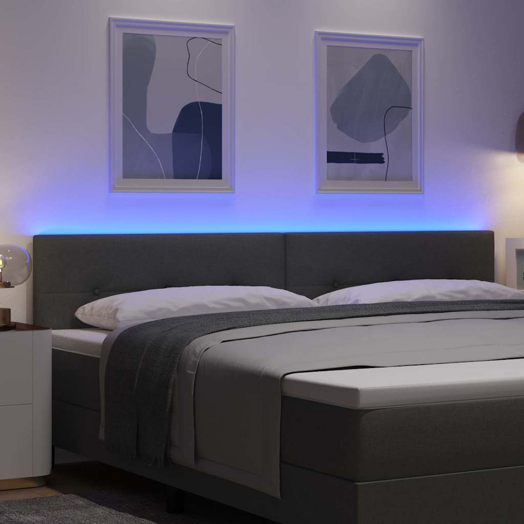 LED Sengegavl med LED -strimmellys Mørkegrå 200 cm Stof