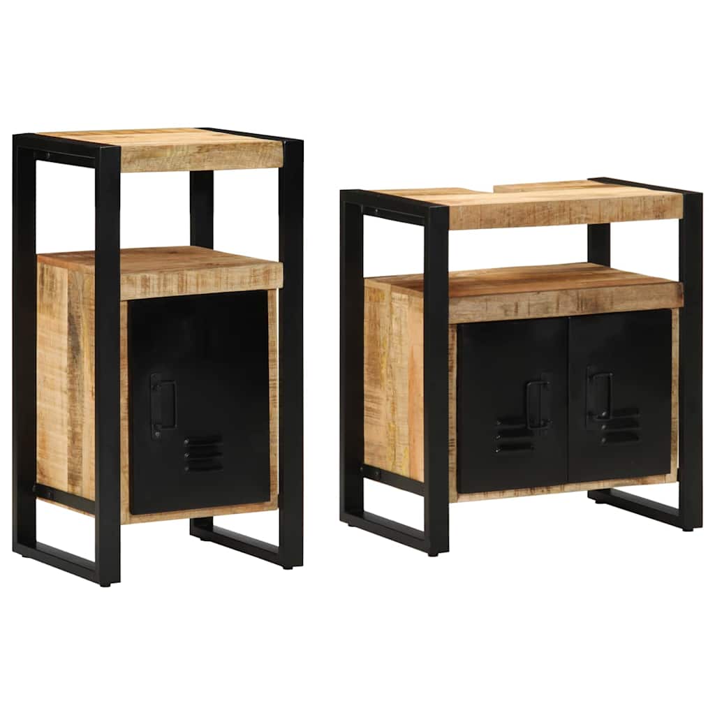 Badeværelsesmøbel sæt 2 pcs Brun 55 x 35 x 60 cm Rå mango træ