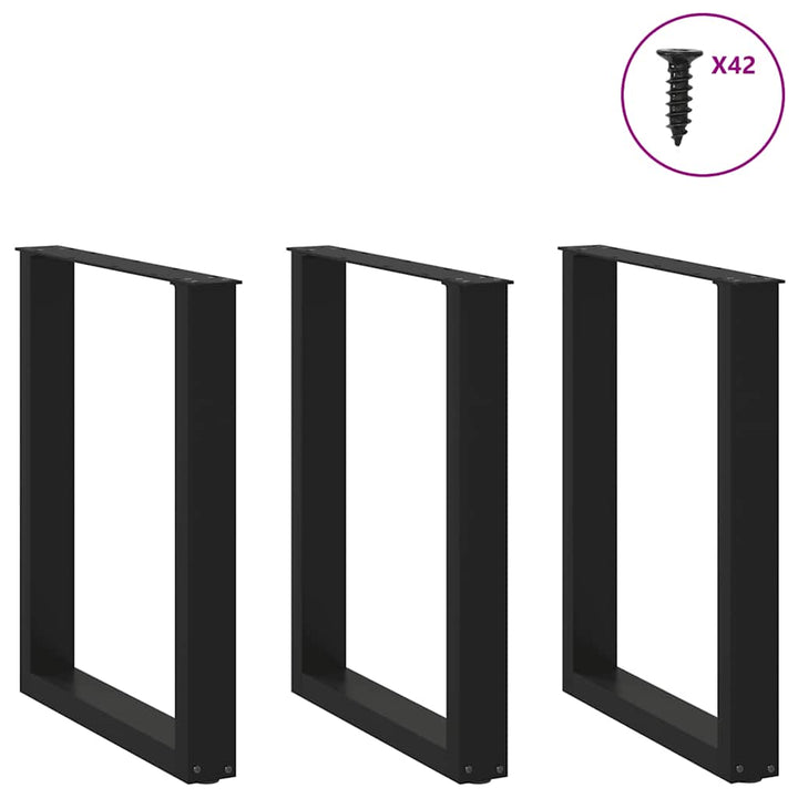 spisebordsben U-formet 3 stk. sort 70 x (72-73) cm stål