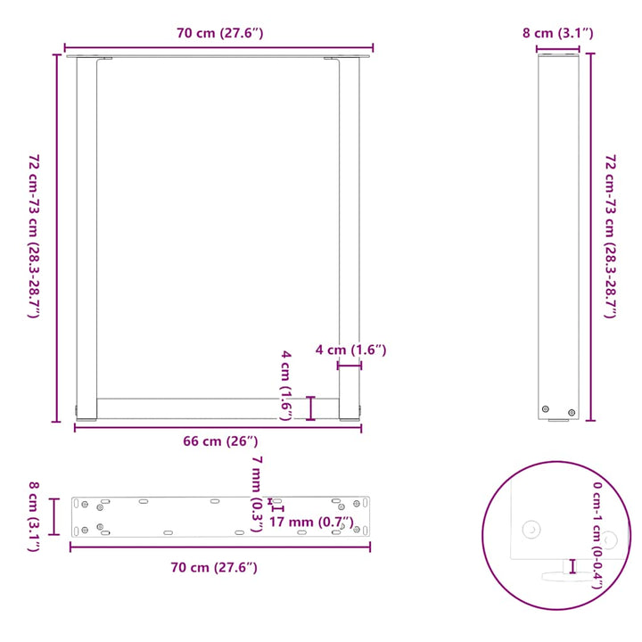 sofabordben U-formet 3 stk. 70x(72-73) cm stål antracitgrå
