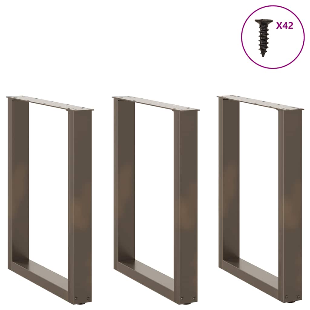 spisebordsben U-formet 3 stk. naturstål 70 x (72-73) cm stål