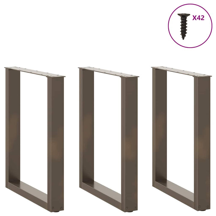 spisebordsben U-formet 3 stk. naturstål 70 x (72-73) cm stål