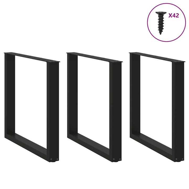 spisebordsben U-formet 3 stk. sort 80 x (72-73) cm stål