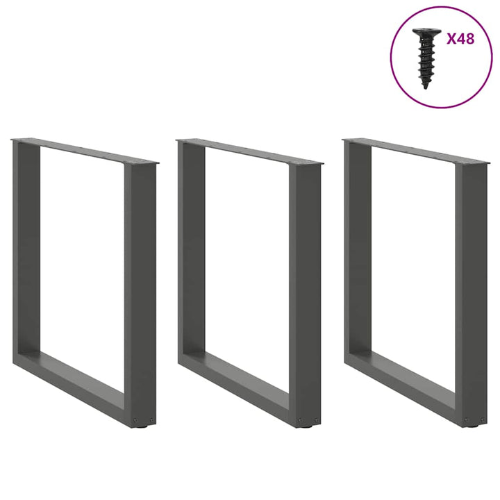 spisebordsben U-formet 3 stk. antracit 90x(72-73) cm stål