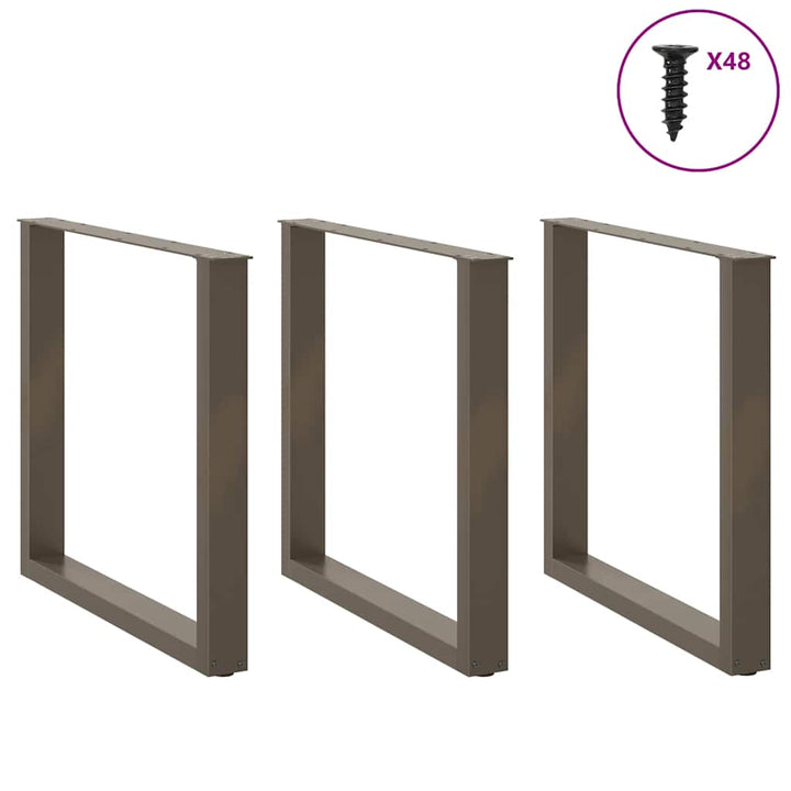 spisebordsben U-formet 3 stk. naturstål 90x(72-73) cm stål