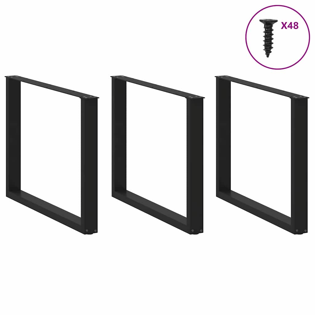 spisebordsben U-formet 3 Stk. sort 100x(72-73) cm stål