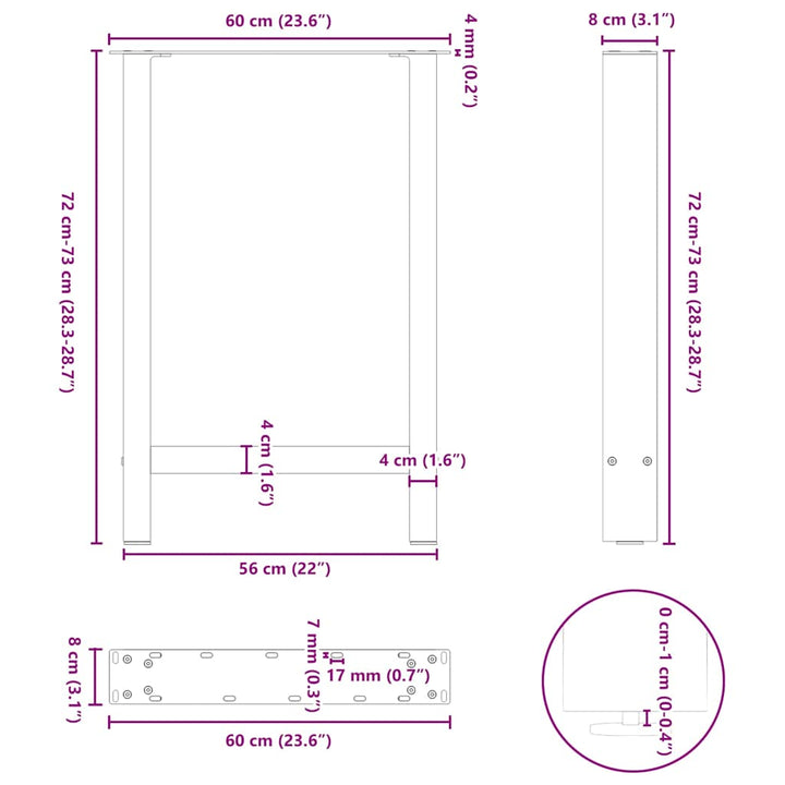 spisebordsben hvide 2 stk. 60x(72-73) cm stål