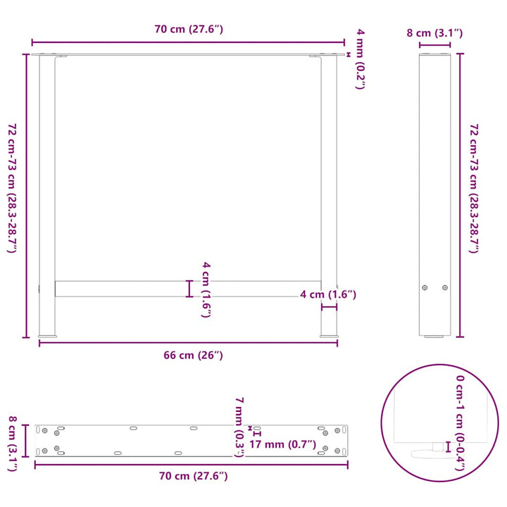 spisebordsben hvide 2 stk. 70x(72-73) cm stål