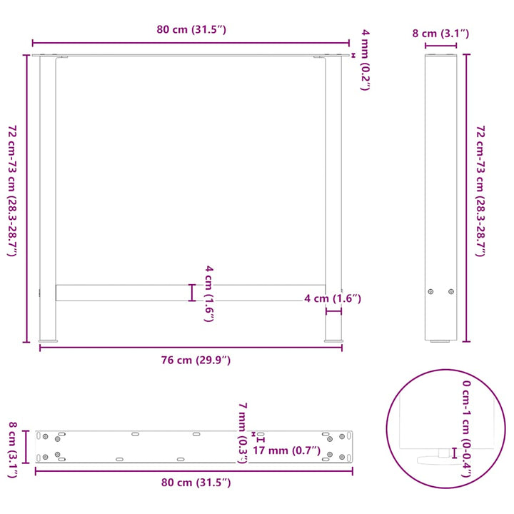spisebordsben hvide 2 stk. 80x(72-73) cm stål