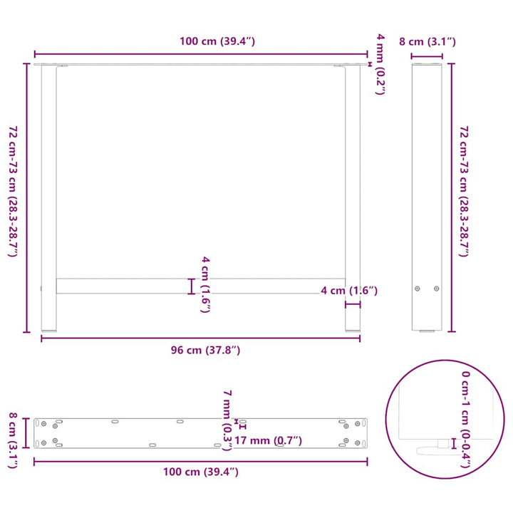 sofabordben 2 stk. 100x(72-73) cm stål sort