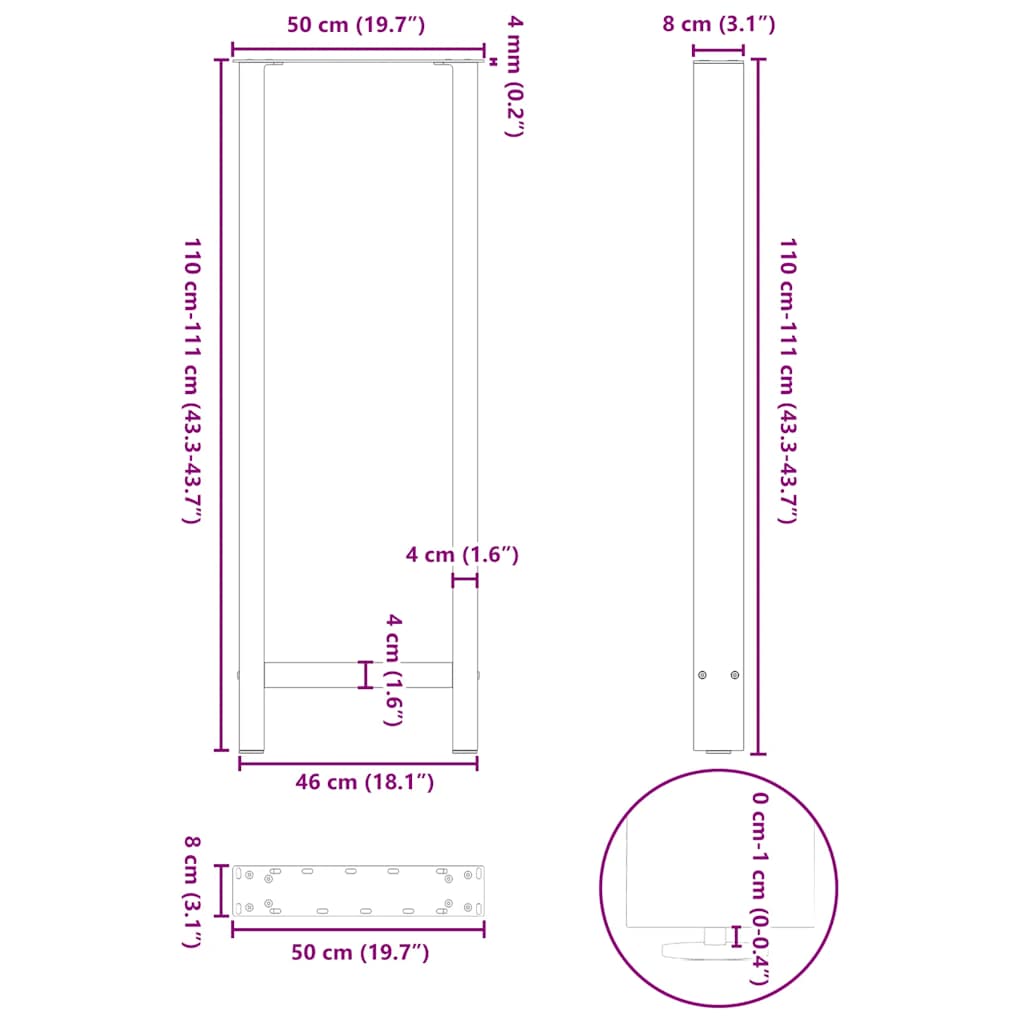 barbordsben antracit 2 stk. 50x(110-111) cm stål