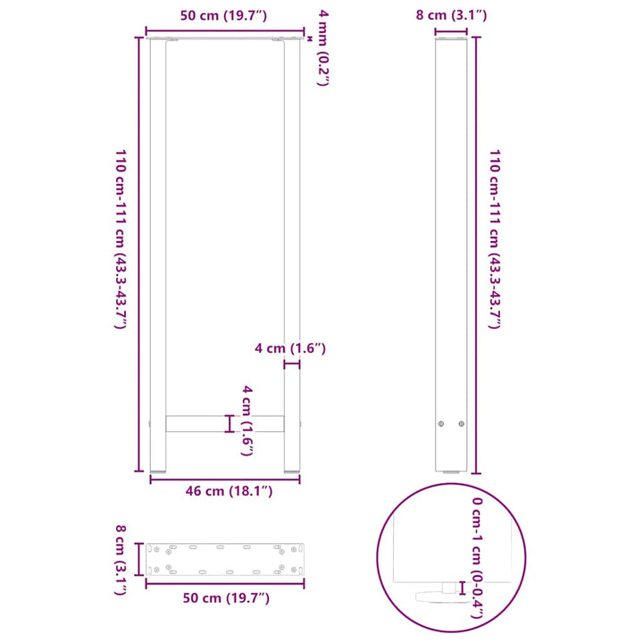 barbordsben antracit 2 stk. 50x(110-111) cm stål