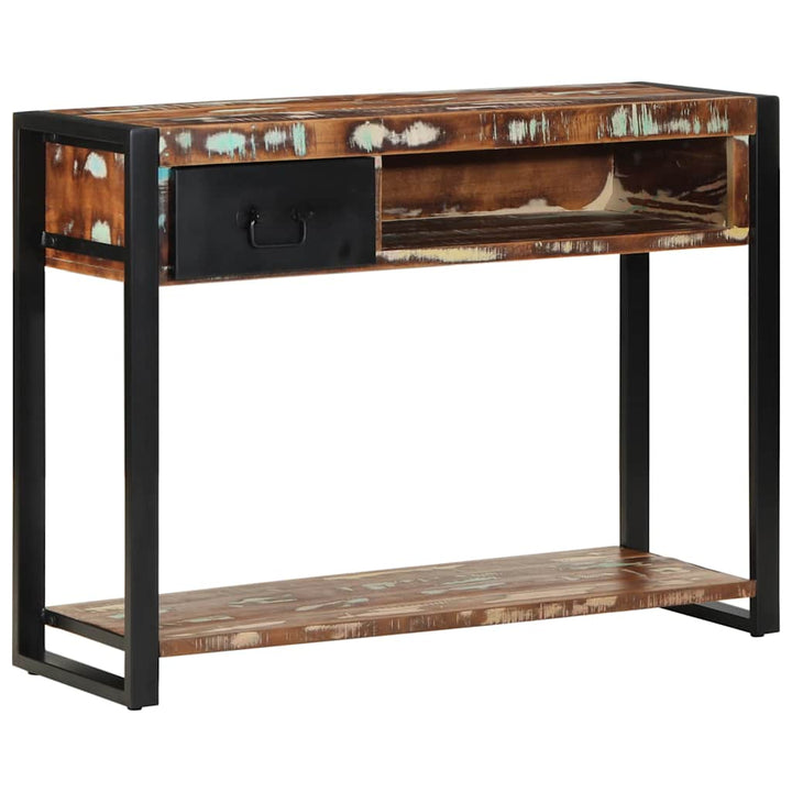 konsolbord 100x35x75 cm massivt genbrugstræ flerfarvet