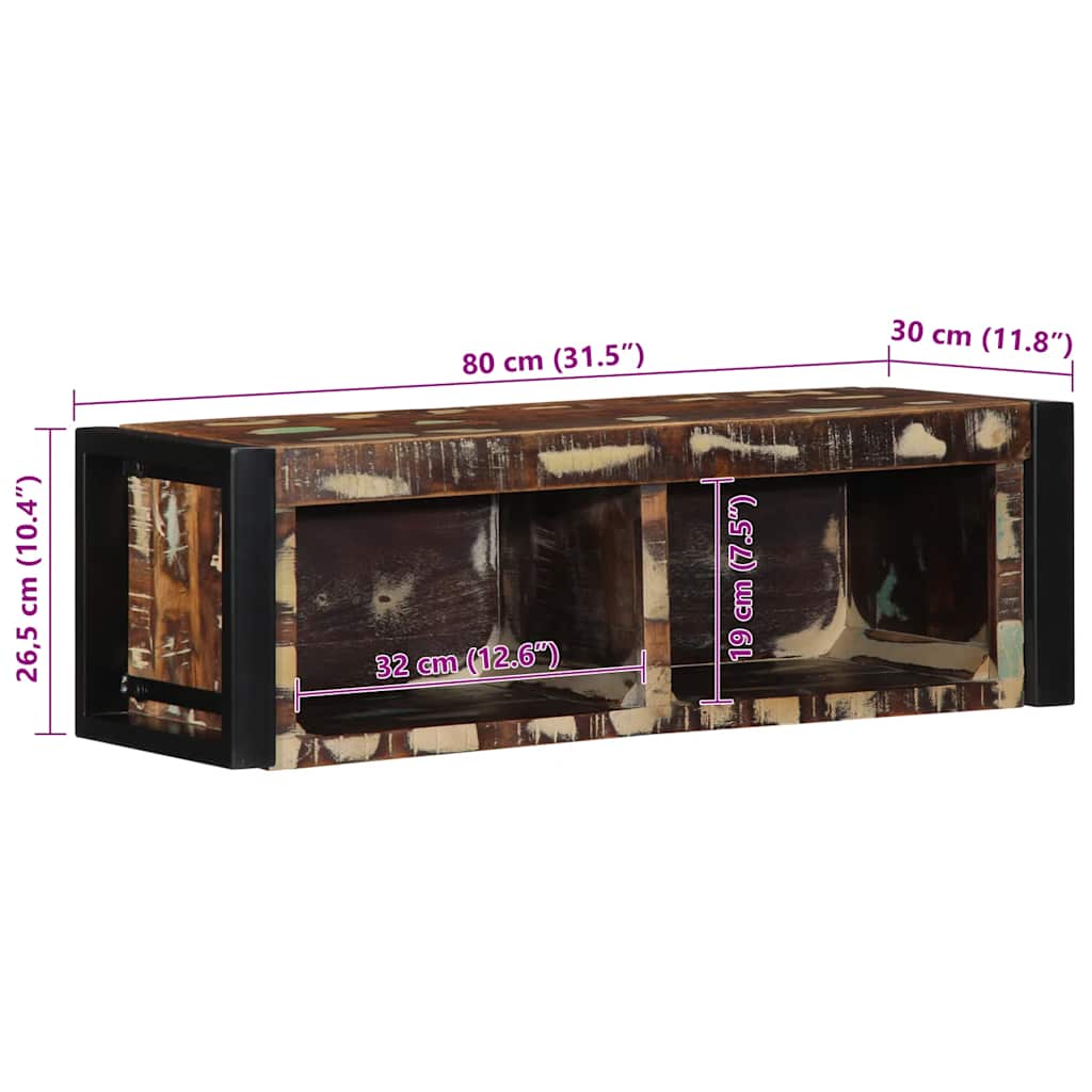 tv-bord 80x30x25 cm massivt genbrugstræ flerfarvet