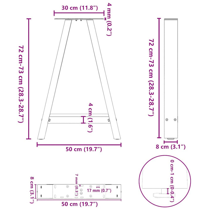 sofabordben A-formet 2 stk 50x(72-73) cm stål sort