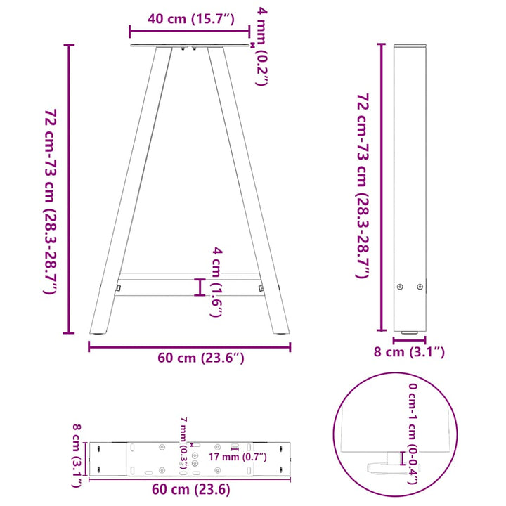 sofabordben A-formet 2 stk 60x(72-73) cm stål hvid
