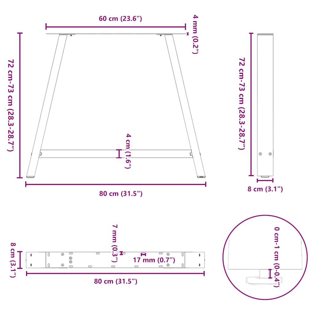 sofabordben A-formet 2 stk 90x(72-73) cm stål sort