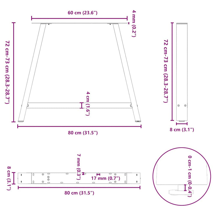 sofabordben A-formet 2 stk 90x(72-73) cm stål sort