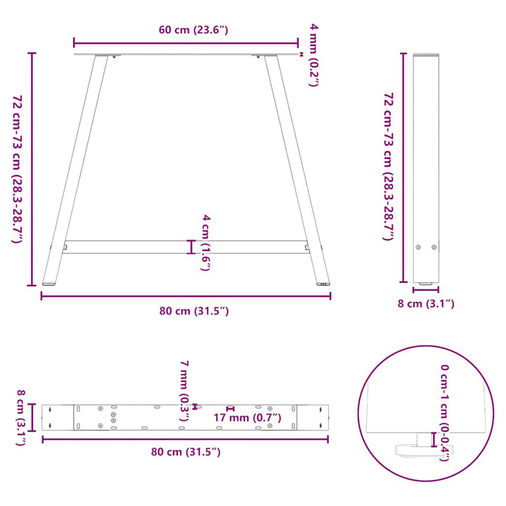 sofabordben A-formet 2 stk 90x(72-73) cm stål hvid