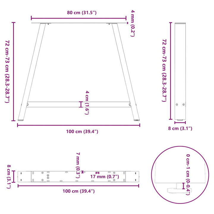 sofabordben A-formet 2 stk 100x(72-73) cm stål hvid